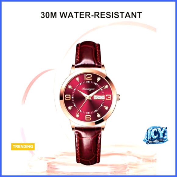 Leather Strap Analog Quartz Date Luminous Dress Watch Waterproof